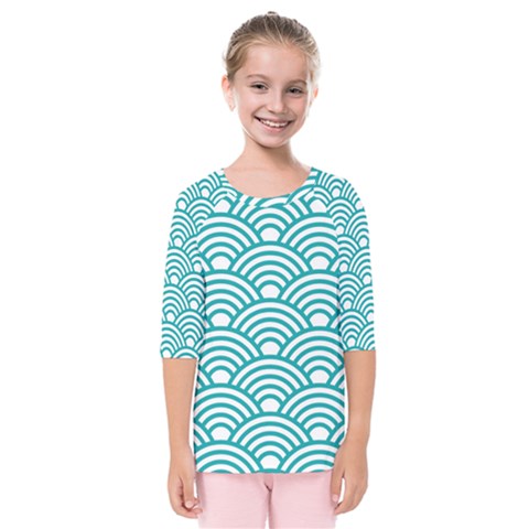 Art Deco Teal Kids  Quarter Sleeve Raglan Tee by NouveauDesign