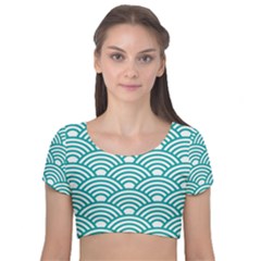 Art Deco Teal Velvet Crop Top by NouveauDesign