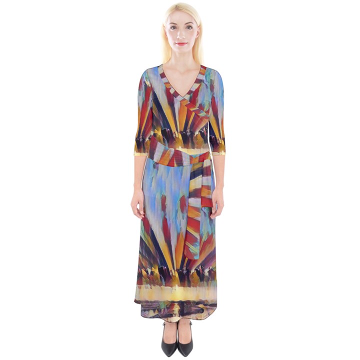 3abstractionism Quarter Sleeve Wrap Maxi Dress