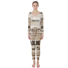 Vintage Newspapers Headline Typography Long Sleeve Catsuit by yoursparklingshop