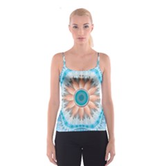 Clean And Pure Turquoise And White Fractal Flower Spaghetti Strap Top by jayaprime