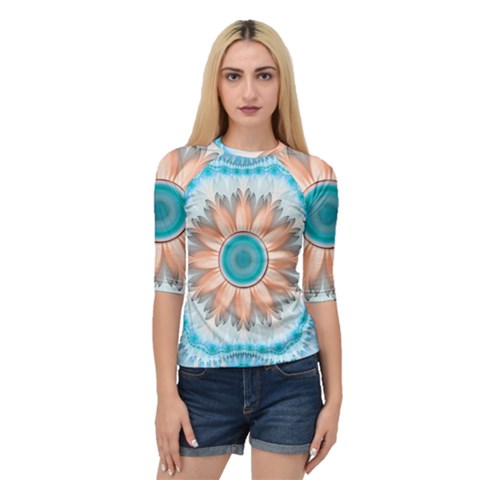 Clean And Pure Turquoise And White Fractal Flower Quarter Sleeve Raglan Tee by jayaprime