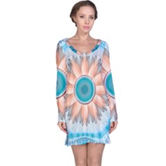 Clean And Pure Turquoise And White Fractal Flower Long Sleeve Nightdress by jayaprime