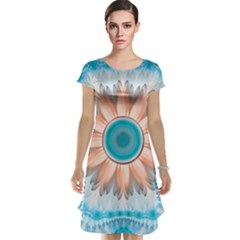 Clean And Pure Turquoise And White Fractal Flower Cap Sleeve Nightdress by jayaprime