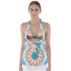 Clean And Pure Turquoise And White Fractal Flower Babydoll Tankini Top by jayaprime