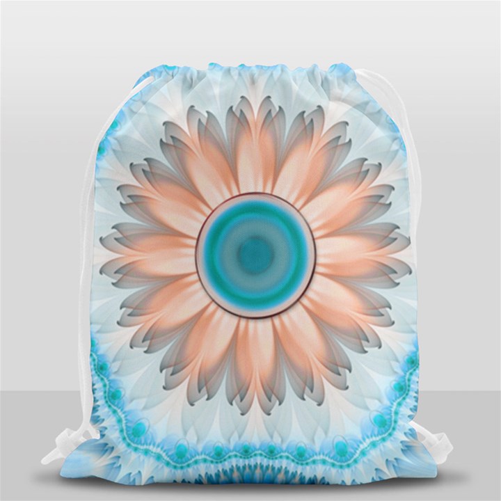 Clean And Pure Turquoise And White Fractal Flower Drawstring Bag (Small)