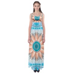 Clean And Pure Turquoise And White Fractal Flower Empire Waist Maxi Dress by jayaprime