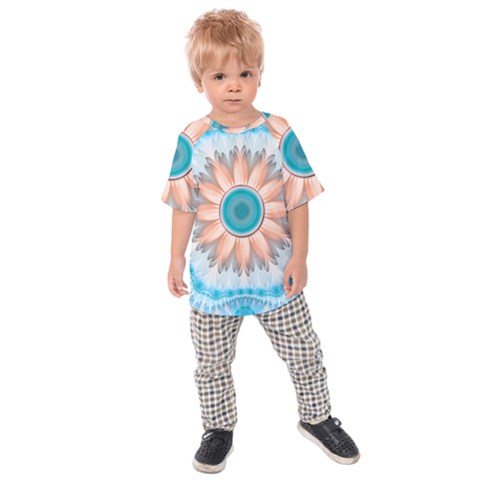 Clean And Pure Turquoise And White Fractal Flower Kids Raglan Tee by jayaprime