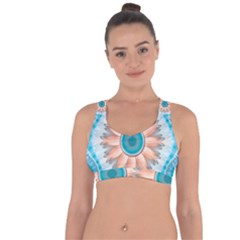 Clean And Pure Turquoise And White Fractal Flower Cross String Back Sports Bra by jayaprime