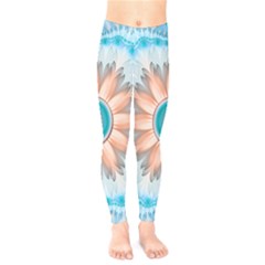 Clean And Pure Turquoise And White Fractal Flower Kids  Legging by jayaprime