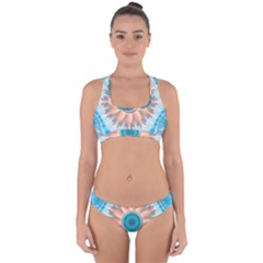 Clean And Pure Turquoise And White Fractal Flower Cross Back Hipster Bikini Set by jayaprime