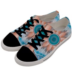 Clean And Pure Turquoise And White Fractal Flower Men s Low Top Canvas Sneakers by jayaprime