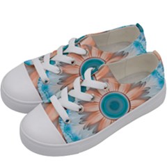 Clean And Pure Turquoise And White Fractal Flower Kids  Low Top Canvas Sneakers by jayaprime