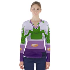 Ufo V-neck Long Sleeve Top by Celenk