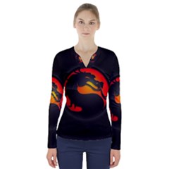 Dragon V-neck Long Sleeve Top by Celenk