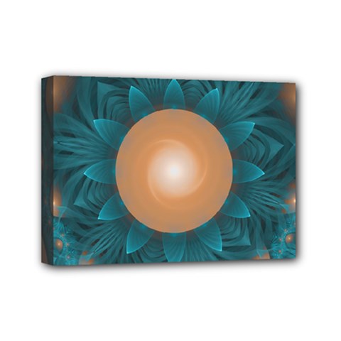 Beautiful Orange Teal Fractal Lotus Lily Pad Pond Mini Canvas 7  X 5  by jayaprime