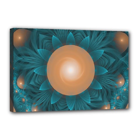 Beautiful Orange Teal Fractal Lotus Lily Pad Pond Canvas 18  X 12  by jayaprime