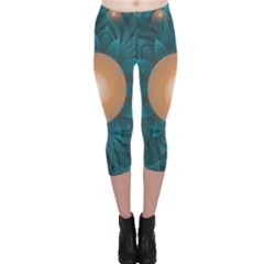 Beautiful Orange Teal Fractal Lotus Lily Pad Pond Capri Leggings  by jayaprime