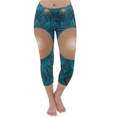 Beautiful Orange Teal Fractal Lotus Lily Pad Pond Capri Winter Leggings  by jayaprime