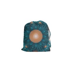 Beautiful Orange Teal Fractal Lotus Lily Pad Pond Drawstring Pouches (xs)  by jayaprime