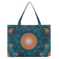 Beautiful Orange Teal Fractal Lotus Lily Pad Pond Zipper Medium Tote Bag by jayaprime