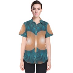 Beautiful Orange Teal Fractal Lotus Lily Pad Pond Women s Short Sleeve Shirt