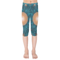 Beautiful Orange Teal Fractal Lotus Lily Pad Pond Kids  Capri Leggings  by jayaprime