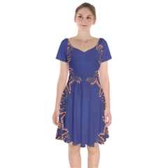 Blue Gold Look Stars Christmas Wreath Short Sleeve Bardot Dress by yoursparklingshop