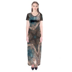 Kaleidoscopic Design Elegant Star Brown Turquoise Short Sleeve Maxi Dress by yoursparklingshop