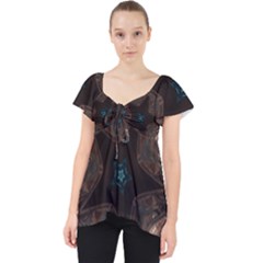 Kaleidoscopic Design Elegant Star Brown Turquoise Lace Front Dolly Top