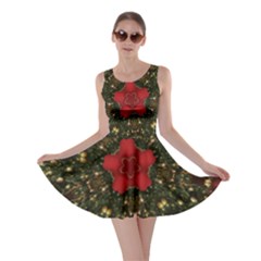 Christmas Wreath Stars Green Red Elegant Skater Dress by yoursparklingshop