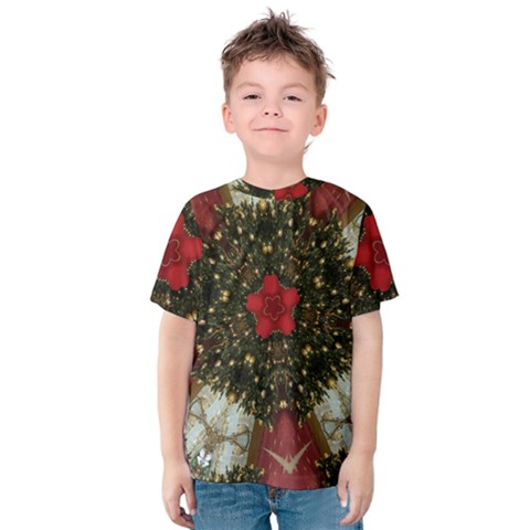 Christmas Wreath Stars Green Red Elegant Kids  Cotton Tee by yoursparklingshop