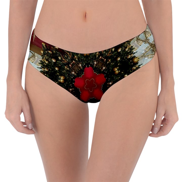 Christmas Wreath Stars Green Red Elegant Reversible Classic Bikini Bottoms