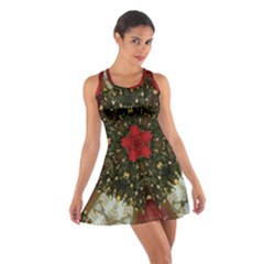 Christmas Wreath Stars Green Red Elegant Cotton Racerback Dress by yoursparklingshop