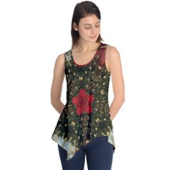 Christmas Wreath Stars Green Red Elegant Sleeveless Tunic by yoursparklingshop