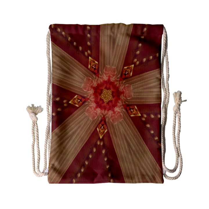 Red Star Ribbon Elegant Kaleidoscopic Design Drawstring Bag (Small)