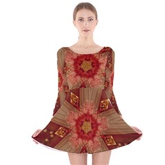 Red Star Ribbon Elegant Kaleidoscopic Design Long Sleeve Velvet Skater Dress by yoursparklingshop