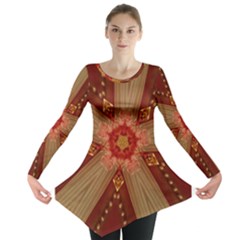 Red Star Ribbon Elegant Kaleidoscopic Design Long Sleeve Tunic  by yoursparklingshop