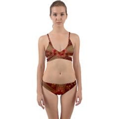 Red Star Ribbon Elegant Kaleidoscopic Design Wrap Around Bikini Set by yoursparklingshop