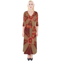 Red Star Ribbon Elegant Kaleidoscopic Design Quarter Sleeve Wrap Maxi Dress