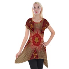 Red Star Ribbon Elegant Kaleidoscopic Design Short Sleeve Side Drop Tunic by yoursparklingshop