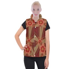 Red Star Ribbon Elegant Kaleidoscopic Design Women s Button Up Puffer Vest by yoursparklingshop