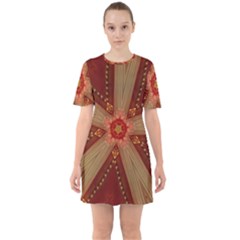 Red Star Ribbon Elegant Kaleidoscopic Design Sixties Short Sleeve Mini Dress by yoursparklingshop