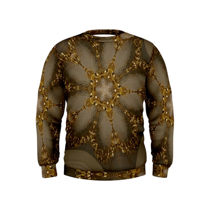 Golden Flower Star Floral Kaleidoscopic Design Kids  Sweatshirt