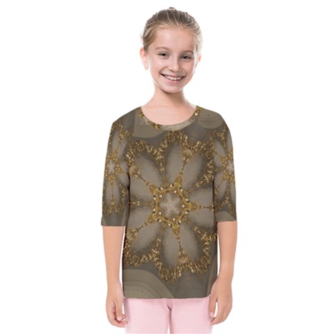 Golden Flower Star Floral Kaleidoscopic Design Kids  Quarter Sleeve Raglan Tee by yoursparklingshop