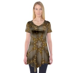 Golden Flower Star Floral Kaleidoscopic Design Short Sleeve Tunic  by yoursparklingshop