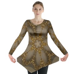 Golden Flower Star Floral Kaleidoscopic Design Long Sleeve Tunic  by yoursparklingshop