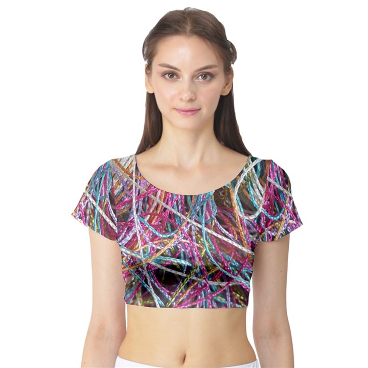 Funny Colorful Yarn Pattern Short Sleeve Crop Top