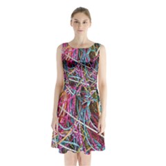 Funny Colorful Yarn Pattern Sleeveless Waist Tie Chiffon Dress by yoursparklingshop