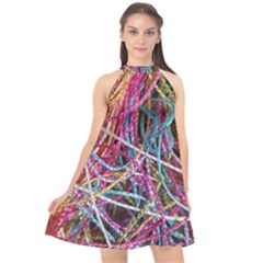 Funny Colorful Yarn Pattern Halter Neckline Chiffon Dress  by yoursparklingshop